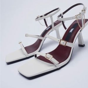 Zara Strappy Leather High-Heel Sandals With Buckle size 38 (7-1/2)